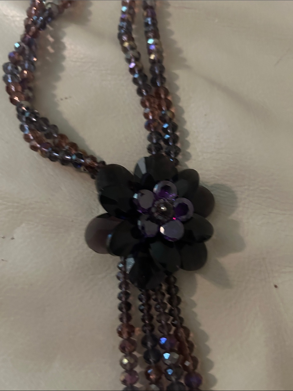 Handcrafted Black & Purple Beaded Flower Lariat Necklace - Picture 5 of 6